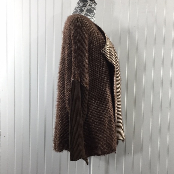 Simply Noelle Brown Tan Striped Cardigan Womens XXL Open Drape‎ Front Eyelash - Picture 3 of 11
